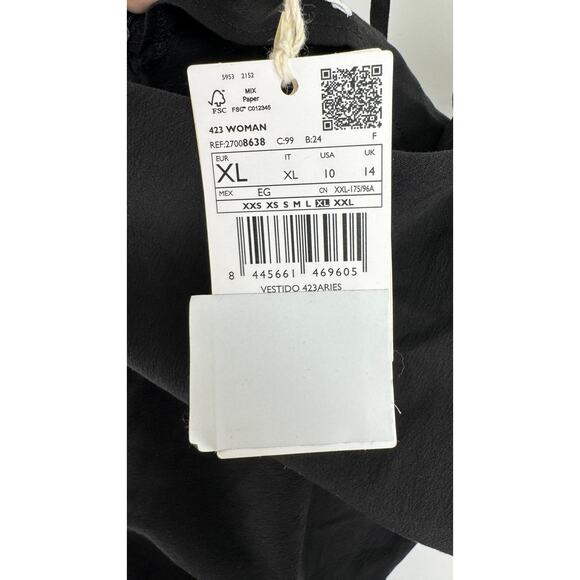 MNG Mango Ruched Midi Dress Womens Size 10 Square Neck New Black Sleeveless - Picture 9 of 16